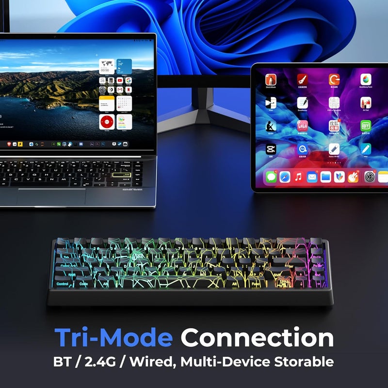 HITIME x XVX M67 60% Percent Keyboard Wireless, QMK/VIA Black Spider Web Gaming Keyboard, Tri-Mode Thocky Creamy Mechanical Key Board, Hot Swappable Gasket Mount RGB IMD Tech for Win/Mac - Image 3